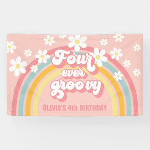 Retro Regenbogen Four Ever Groovy 4. Geburtstag Banner