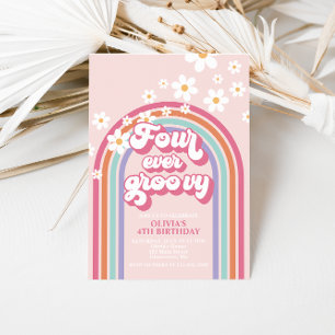 Retro-Regenbogen für immer groovy zum 4. Geburtsta Einladung