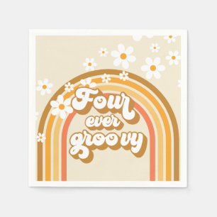 Retro-Regenbogen für immer groovy zum 4. Geburtsta Serviette