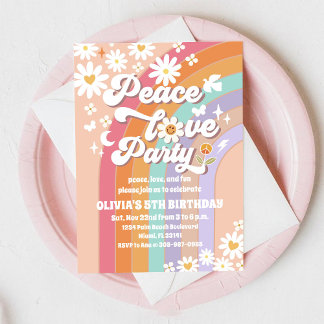 Retro-Regenbogen-Geburtstags-Einladung Daisy Einladung