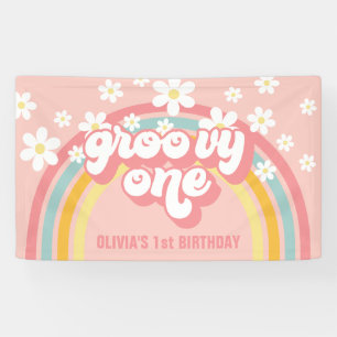 Retro-Regenbogen-Groovy-Erstes-Geburtstag Banner