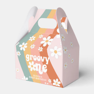 Retro-Regenbogen Groovy One Gänseblümchen Geschenkschachtel