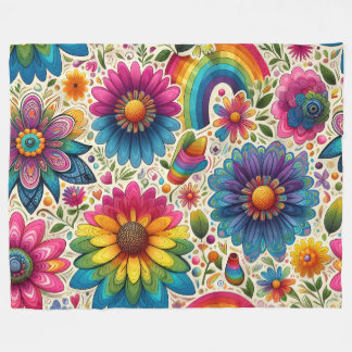 Retro-Regenbogen-Hippie-Blumenmuster Fleecedecke
