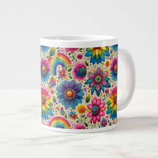 Retro-Regenbogen-Hippie-Blumenmuster Jumbo-Tasse