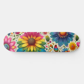 Retro-Regenbogen-Hippie-Blumenmuster Skateboard