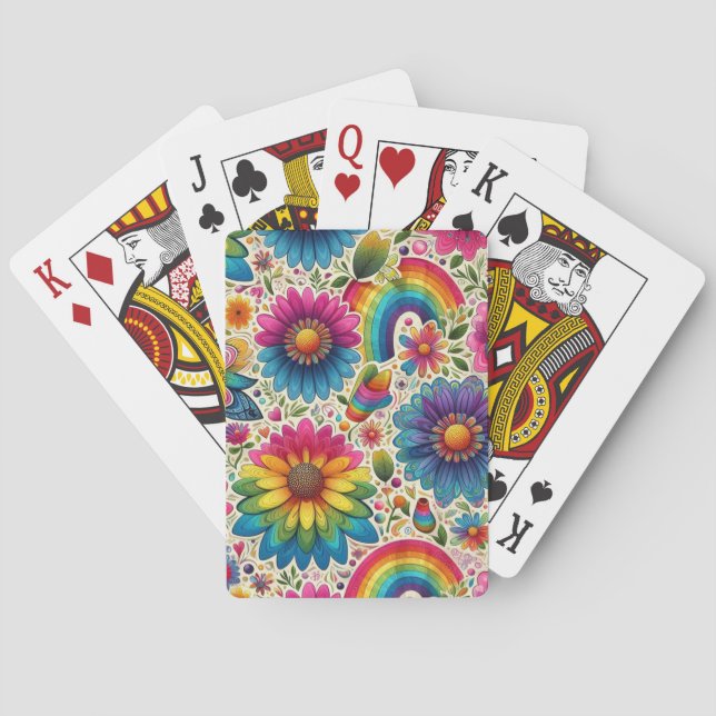 Retro-Regenbogen-Hippie-Blumenmuster Spielkarten (Rückseite)