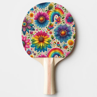 Retro-Regenbogen-Hippie-Blumenmuster Tischtennis Schläger