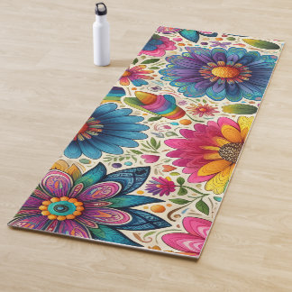 Retro-Regenbogen-Hippie-Blumenmuster Yogamatte