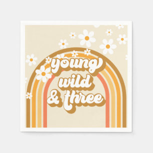 Retro-Regenbogen-Jung-Wild-und-Drei-Geburtstagspap Serviette