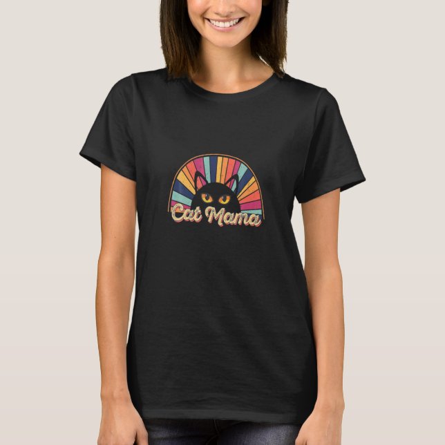 Retro-Regenbogen-Katzenmama T-Shirt (Vorderseite)