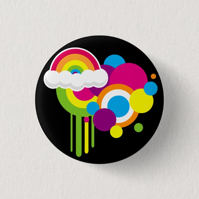 Retro Regenbogen-Knopf (Schwarzes) Button (Vorderseite)