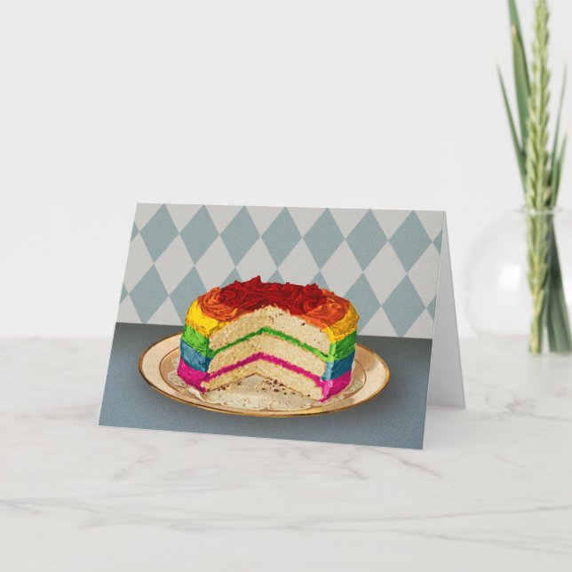 Retro Regenbogen-Kuchen Karte (Vorderseite)