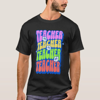 Retro-Regenbogen-Lehrer Groovy-Blumenkleidung für T-Shirt
