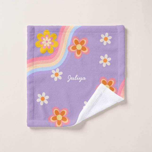 Retro Regenbogen lila Kinder Badhandtuch Set (Waschlappen)