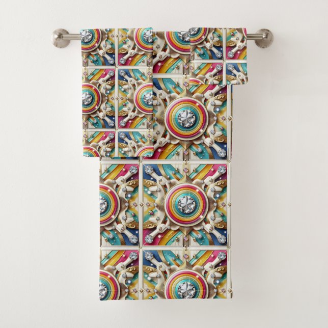 Retro Regenbogen Mid Century Modern Badhandtuch Set (Insitu)