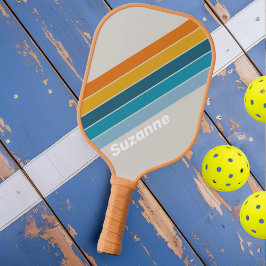 Retro-Regenbogen mit Name Pickleball Schläger