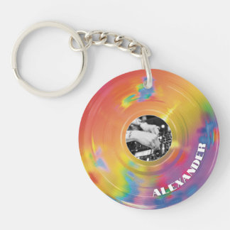 Retro-Regenbogen-Musikproduzent DJ Vinyl-Schallpla Schlüsselanhänger