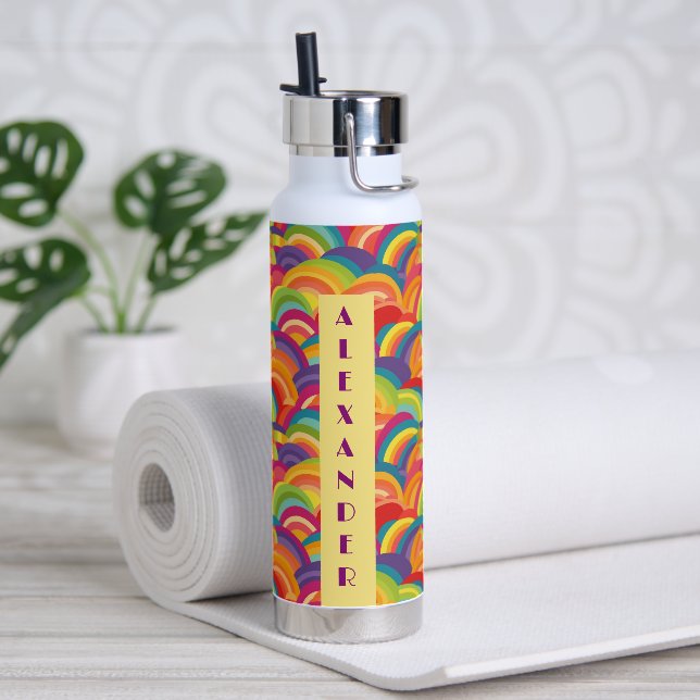 Retro-Regenbogen-Muster Nr. 5 Personalisierter Nam Trinkflasche (Yoga)