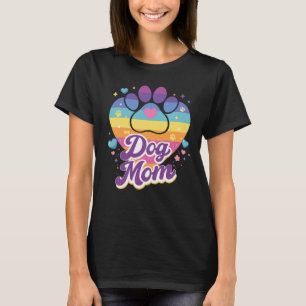Retro Regenbogen-Pfote Hundemama T-Shirt