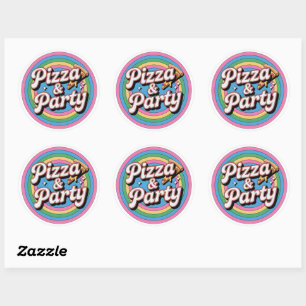 Retro-Regenbogen-Pizza-und-Party-Geburtstags-Rund- Runder Aufkleber