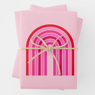 Retro-Regenbogen-Preppy-Rosa und Roter Pfeil Geschenkpapier Set