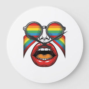 Retro-Regenbogen-Sonnenbrille Lippen Gesicht Vekto Große Wanduhr