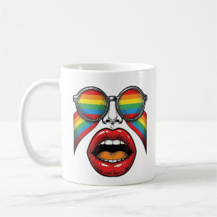 Retro-Regenbogen-Sonnenbrille Lippen Gesicht Vekto Kaffeetasse