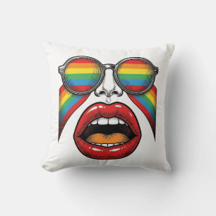 Retro-Regenbogen-Sonnenbrille Lippen Gesicht Vekto Kissen