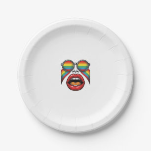 Retro-Regenbogen-Sonnenbrille Lippen Gesicht Vekto Pappteller
