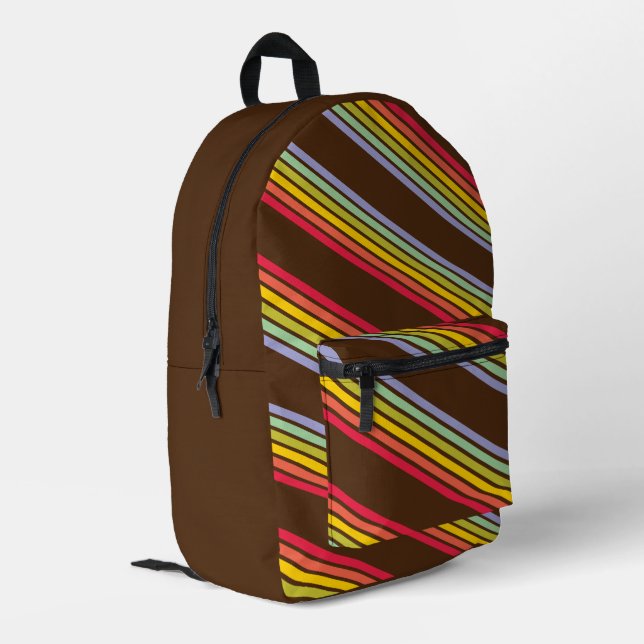 Retro-Regenbogen-Streifen braun Vintag Bedruckter Rucksack (Rückseitige Ecke links)