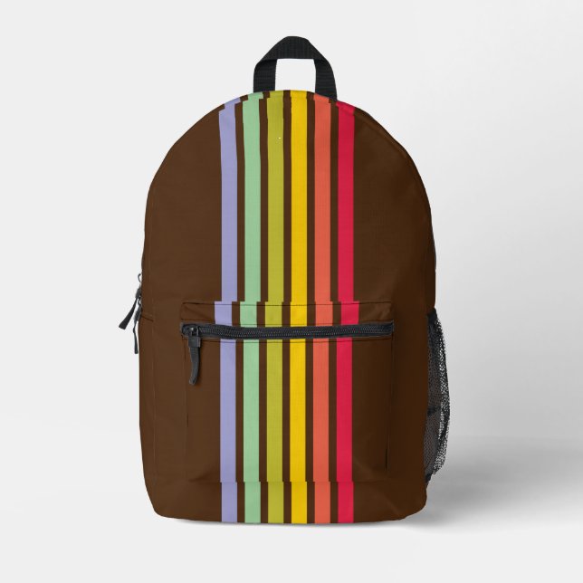 Retro-Regenbogen-Streifen braun Vintag Bedruckter Rucksack (Vorderseite)