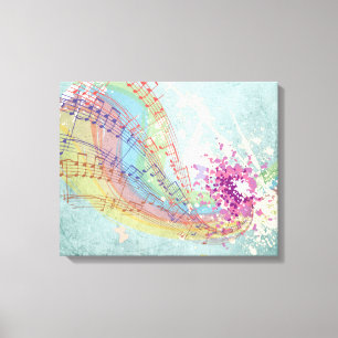 Retro-Regenbogen und Musiknoten auf einer Shabby-T Leinwanddruck