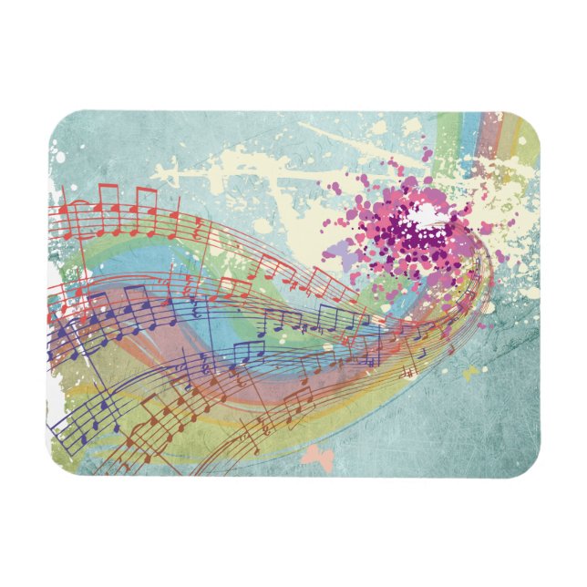 Retro-Regenbogen und Musiknoten auf einer Shabby-T Magnet (Horizontal)