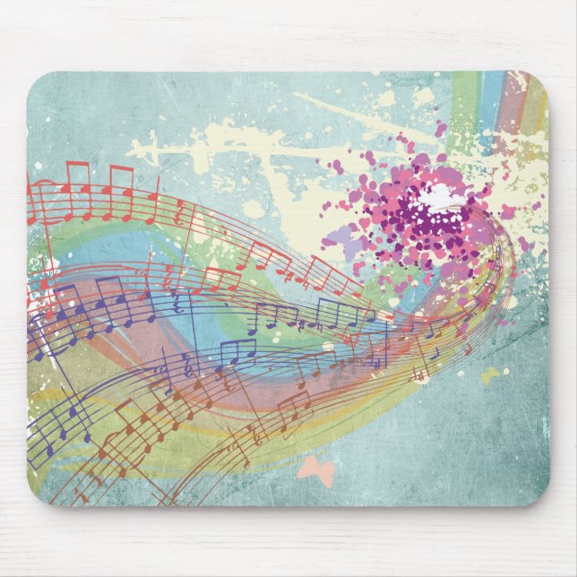 Retro-Regenbogen und Musiknoten auf einer Shabby-T Mousepad (Vorne)