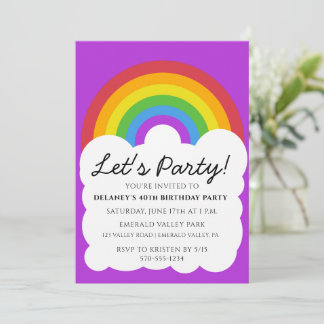 Retro-Regenbogen-und-Wolken-Party Einladung