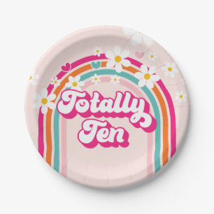 Retro-Regenbogen-Vollkommen-Zehn 10. Geburtstag Pappteller