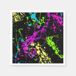 Retro-Regenbogen von Neon Paint-Spritzern auf Schw Serviette