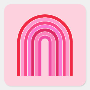 Retro-Regenbogen-Vorbereitung Rosa und Roter Bogen Quadratischer Aufkleber