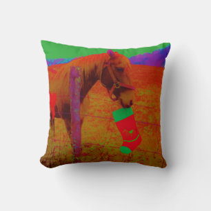 Retro-Regenbogen-Weihnachtspferd Kissen