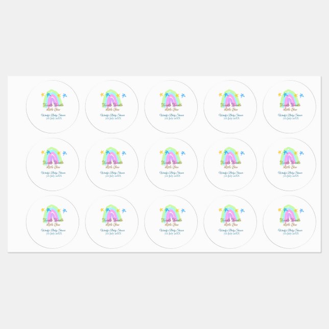 Retro Regenbogen winzige kleine Sterne Baby sh Etiketten (Blatt)