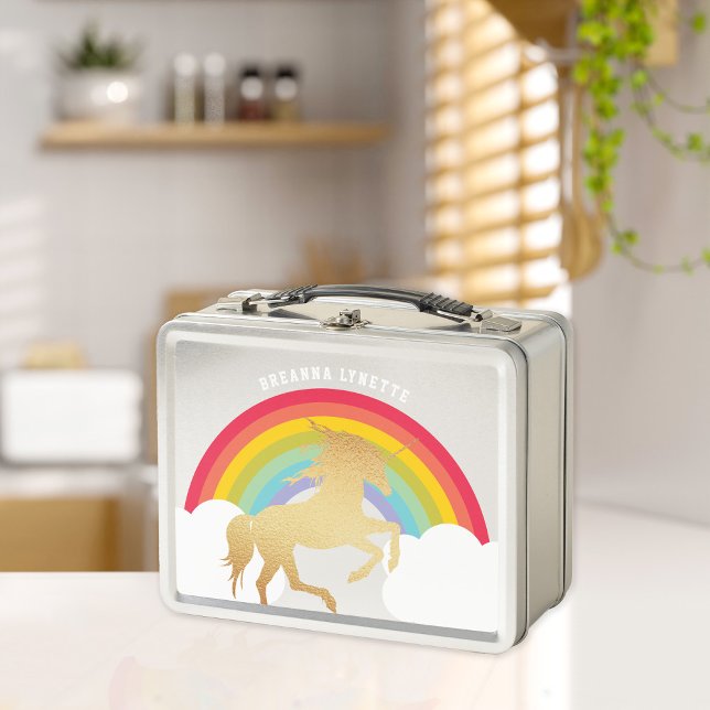 Retro Regenbogen Wolken Imitate Gold Einhorn Name  Metall Brotdose (Von Creator hochgeladen)