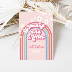 Retro-Regenbogen Young Wild Drei Einladung