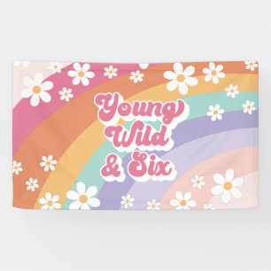 Retro-Regenbogen Young Wild und Six 6. Geburtstag Banner