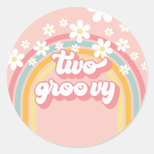 Retro Regenbogen Zwei Groovy 2. Geburtstag Runder Aufkleber