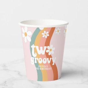 Retro Regenbogen Zwei Groovy Gänseblümchen Pappbecher