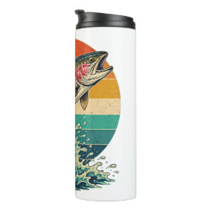 Retro-Regenbogenforellen-Sonnenuntergang Thermosbecher