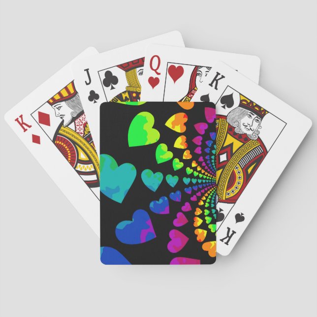 Retro Regenbogenherzen auf Schwarzem Spielkarten (Rückseite)