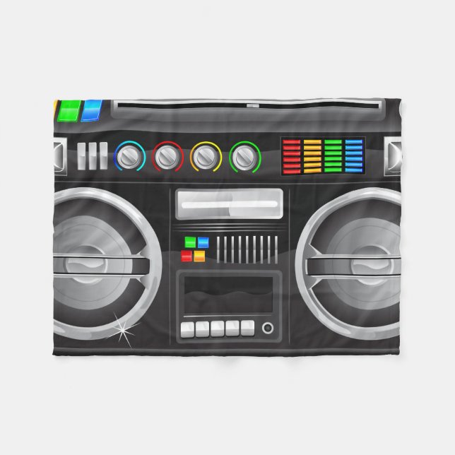 Retro Regenbogenknöpfe Boombox-Getto-Blaster Fleecedecke (Vorderseite (Horizontal))