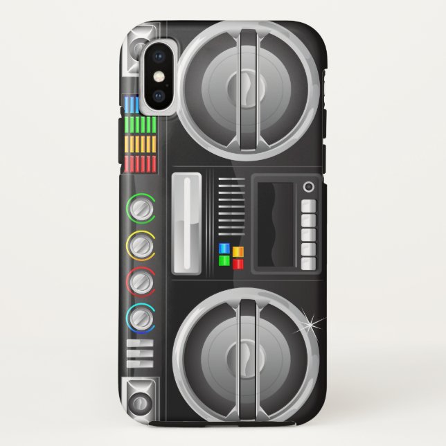 Retro Regenbogenknöpfe Boombox-Getto-Meister Case-Mate iPhone Hülle (Rückseite)