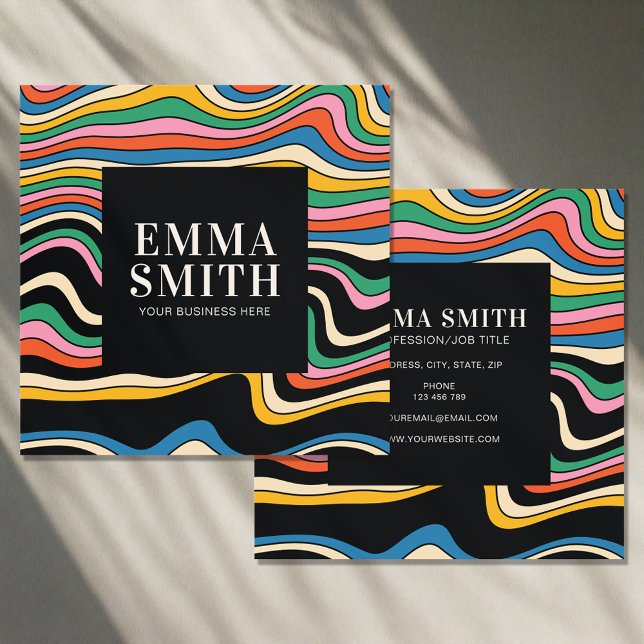 Retro-Regenbogenstreifen Quadratische Visitenkarte (Von Creator hochgeladen)